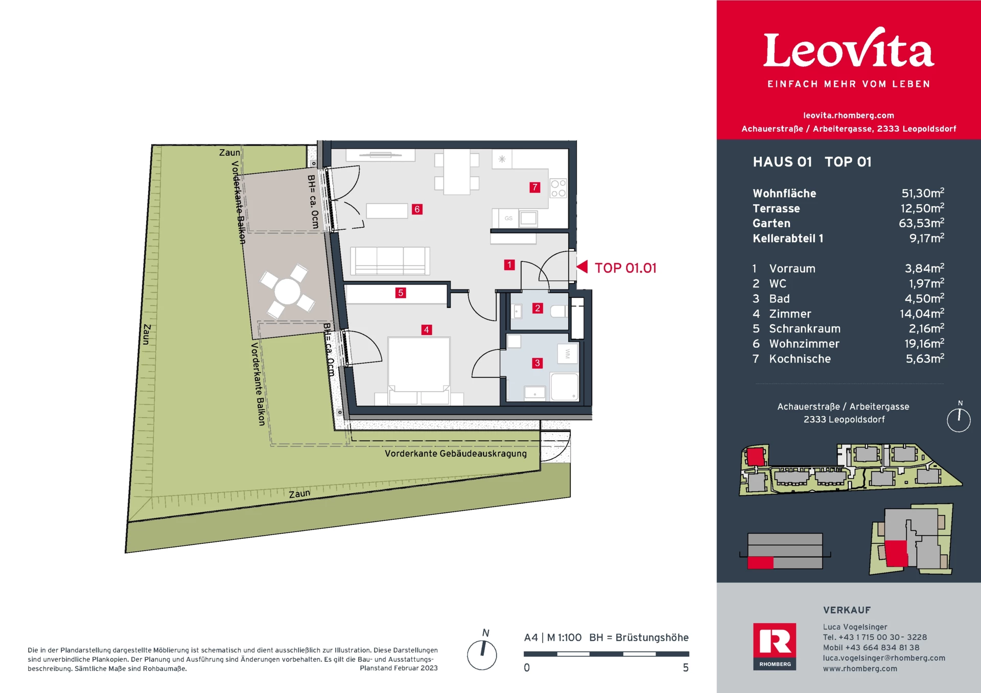 Grundrissplan - Haus 1 Top 1