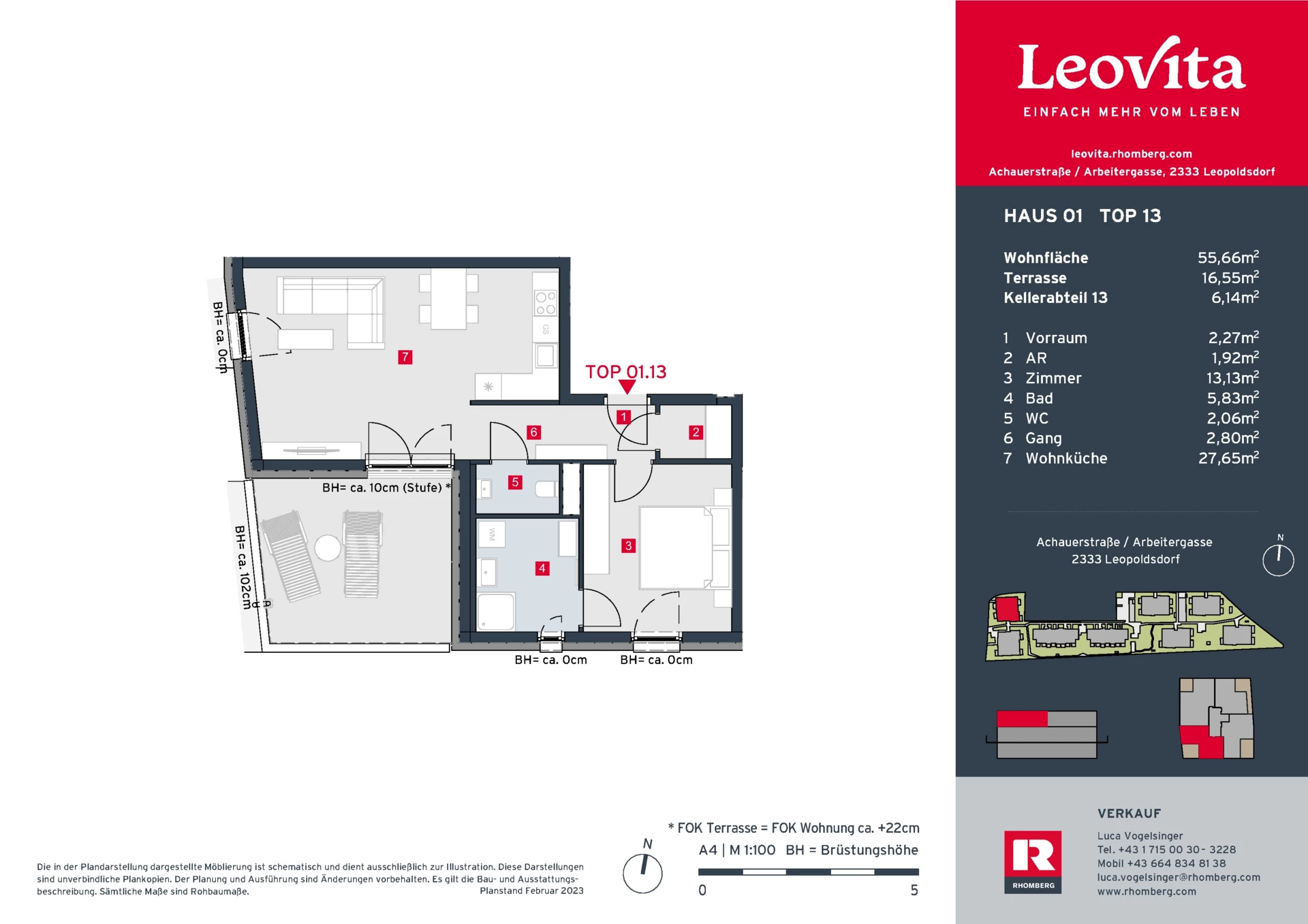 Grundrissplan - Haus 1 Top 13