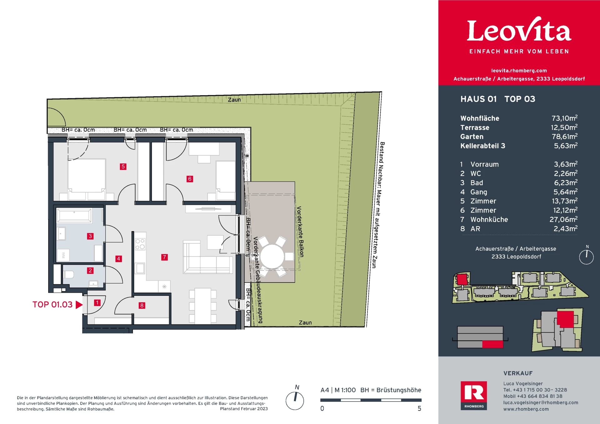 Grundrissplan - Haus 1 Top 3