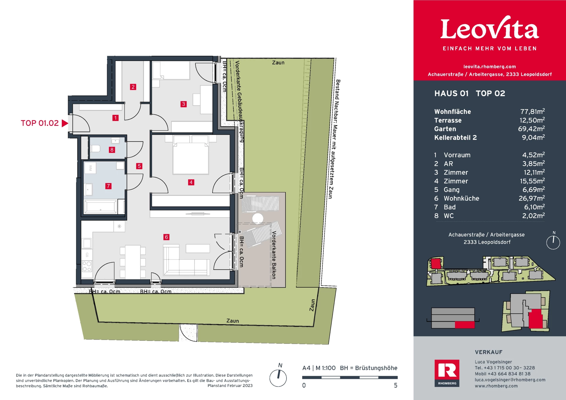 Grundrissplan - Haus 1 Top 2