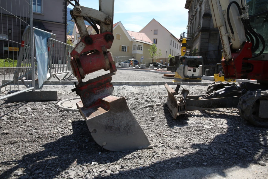 Unterseite Tiefbau Baggerschaufel Closeup